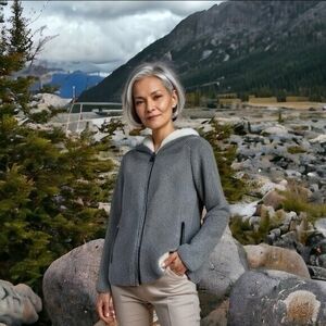 ZARA Trafaluc Women's Grey Teddy Bear Wool Blend Jacket Size M Hooded Quilted VG